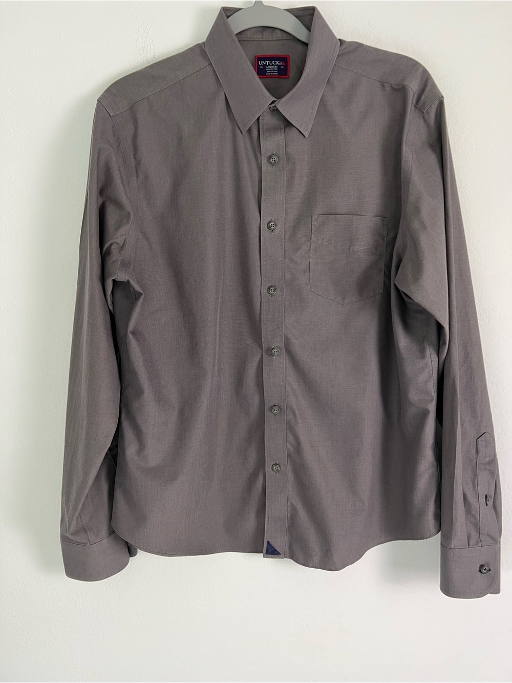Untuckit Gray Wrinkle Free Cotton Long Sleeve Button Down